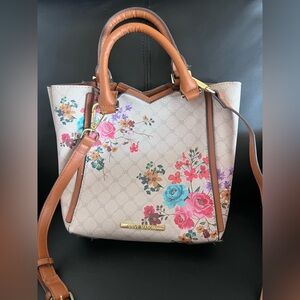 Steve Madden Beige Floral Tote with Brown Accents
